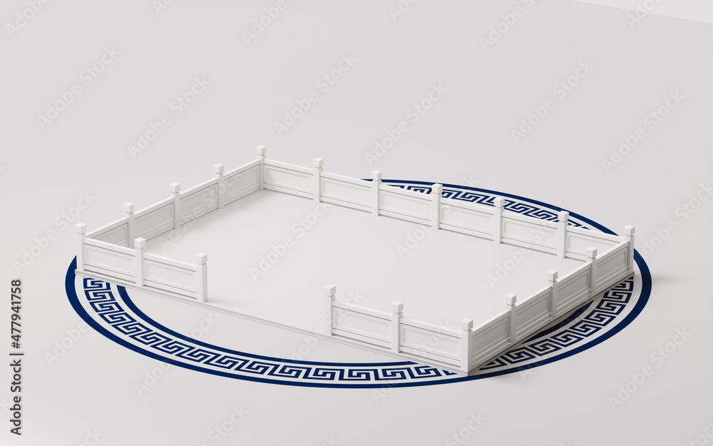 中国背景的空舞台，3d渲染。