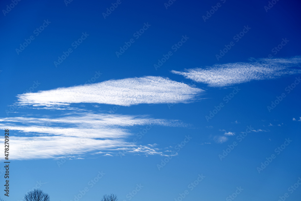 Scenic blue sky with clouds at Zürich Airport on a sunny winter day. Photo taken December 31st, 2021