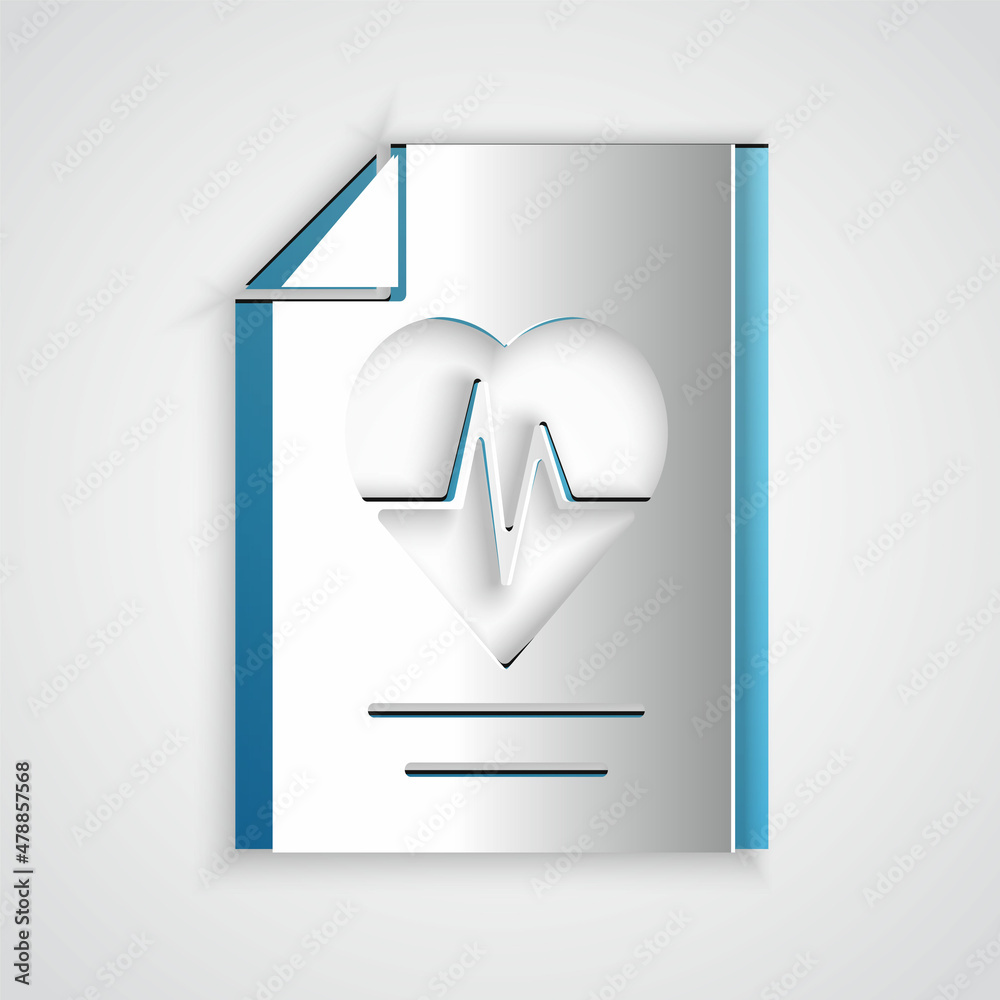 Paper cut Health insurance icon isolated on grey background. Patient protection. Security, safety, p