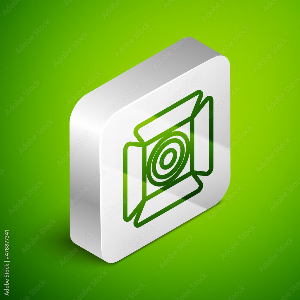 Isometric line Movie spotlight icon isolated on green background. Light Effect. Scene, Studio, Show.