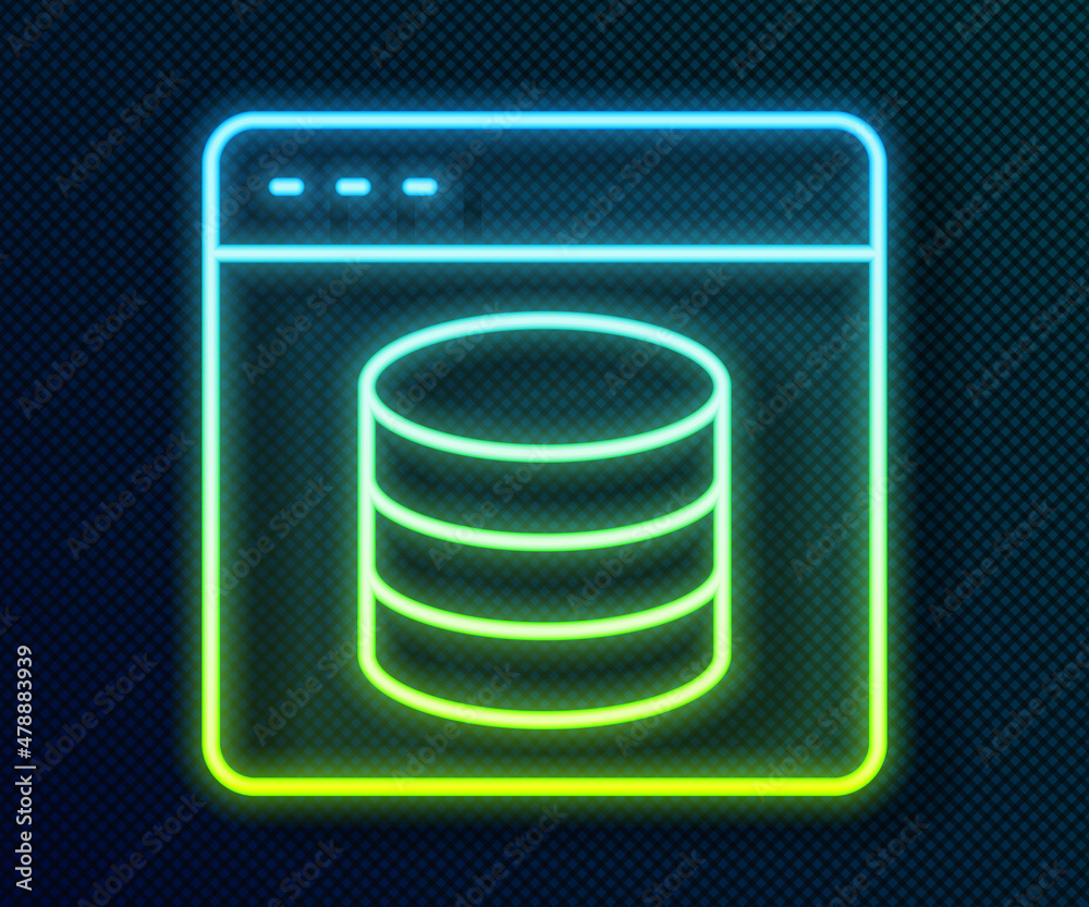 Glowing neon line Server, Data, Web Hosting icon isolated on black background. Vector