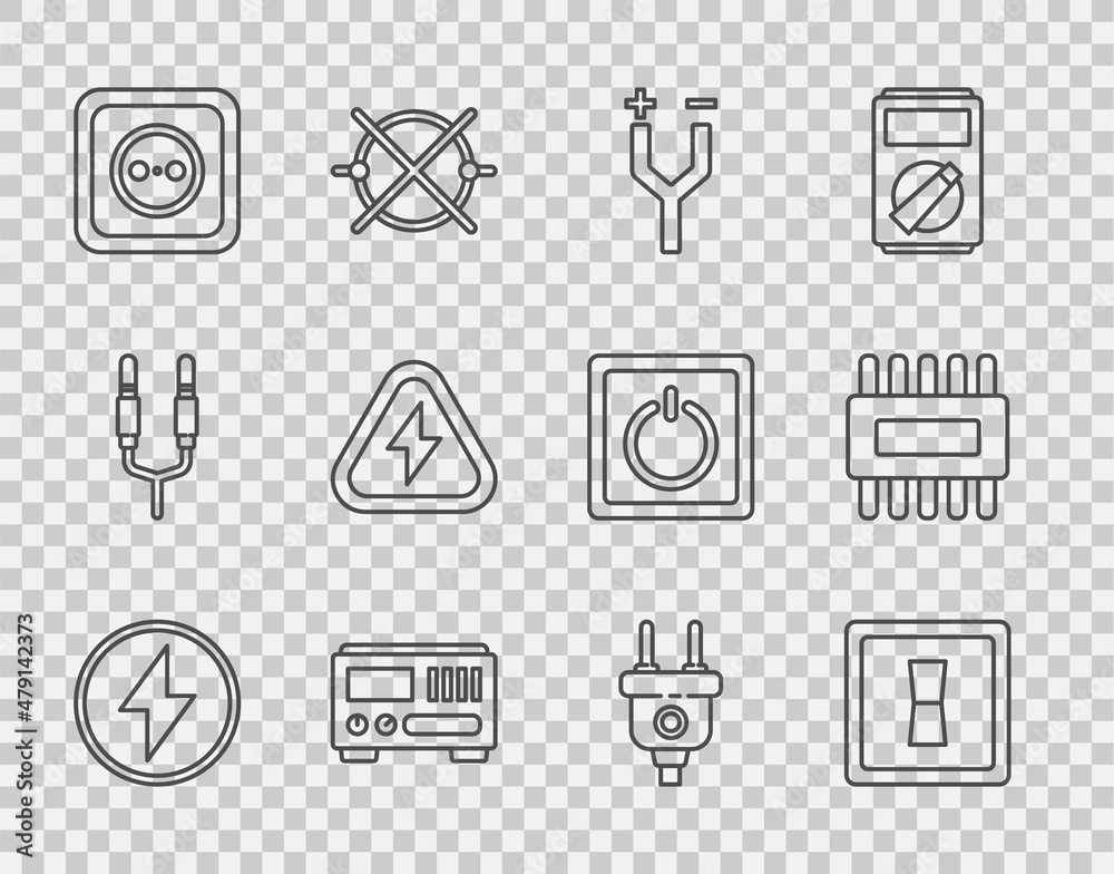 Set line Lightning bolt, Electric light switch, cable, Electrical measuring instruments, outlet, Hig