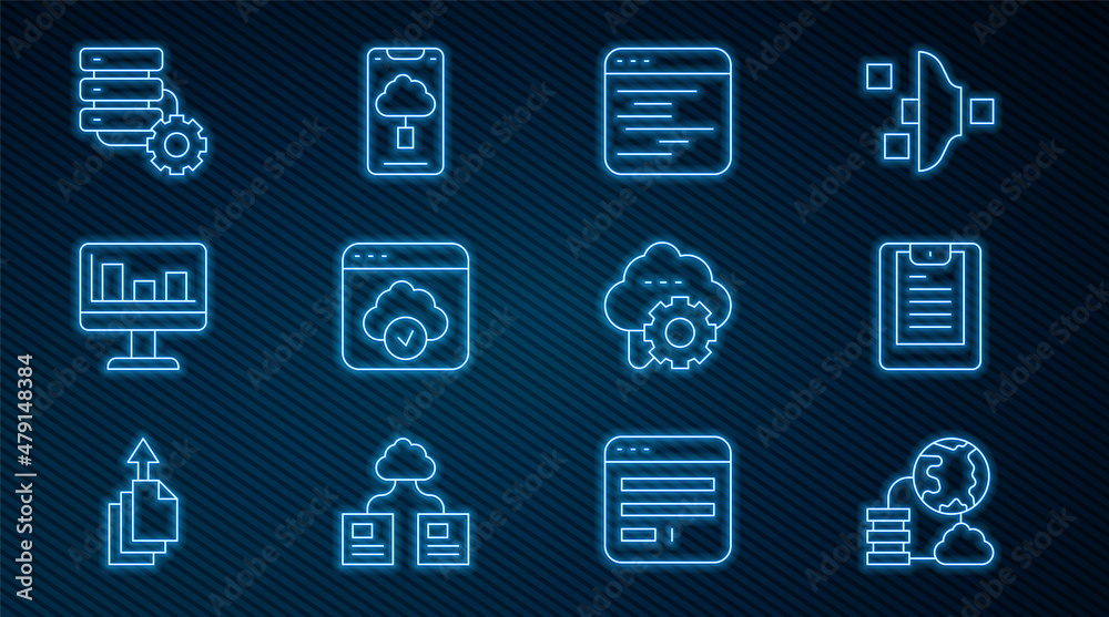 Set line Network cloud connection, Server, Data report, Software, Cloud technology data transfer, Mo