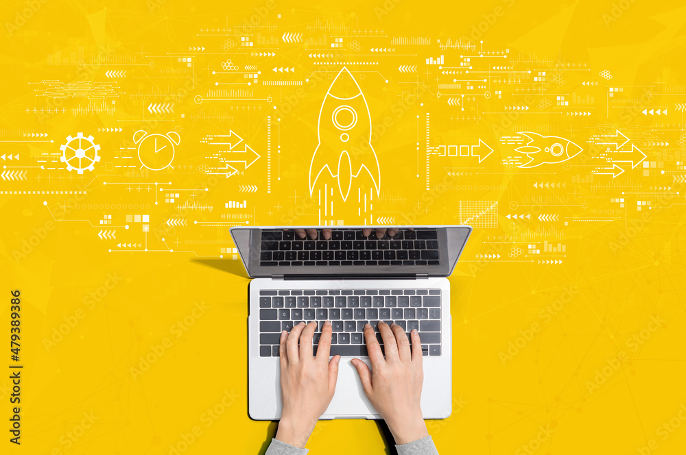 Rapid growth concept with person using a laptop computer