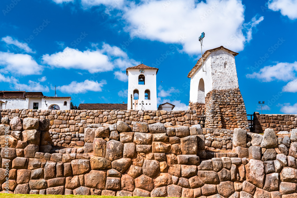 Church at Incan Ruins at Chinchero in the Sacred Valley in Peru