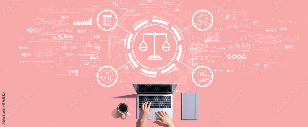 Legal advice service concept with person working with a laptop