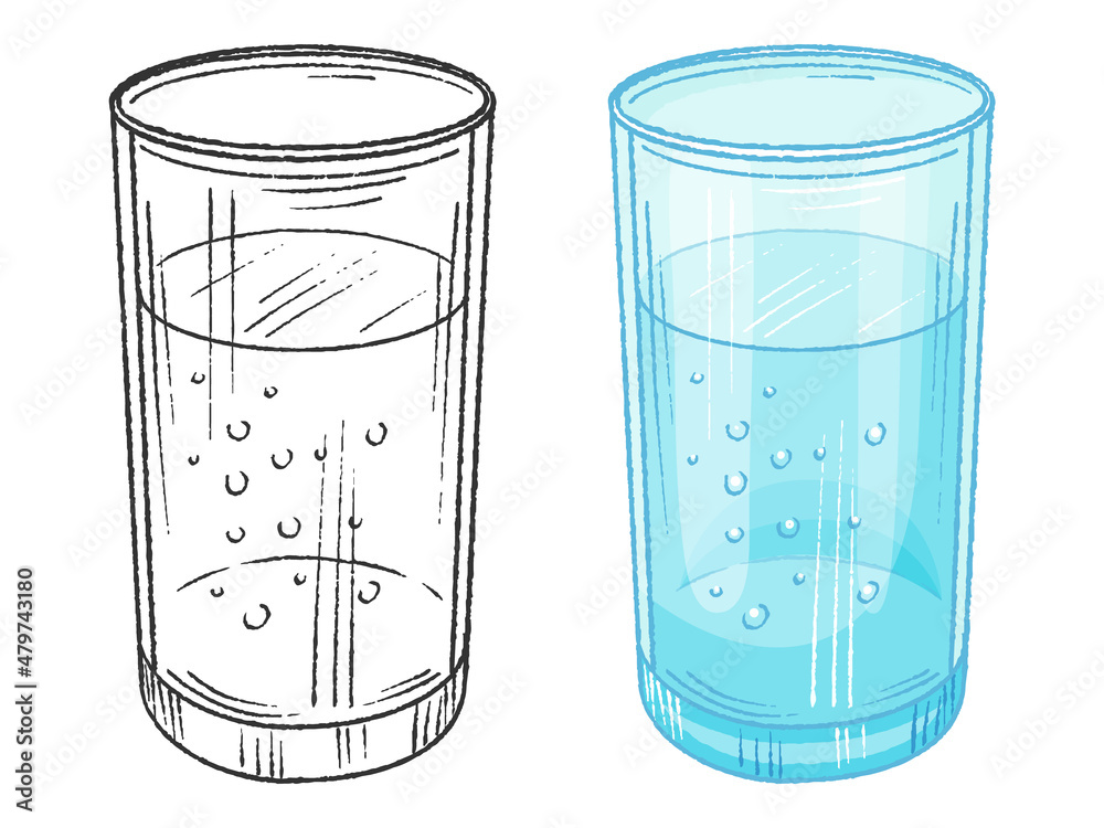 单色和彩色水杯。手绘对象。矢量插图。白色隔离。