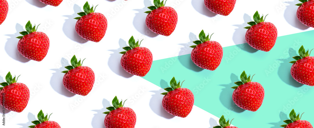 Fresh red strawberries overhead view - flat lay