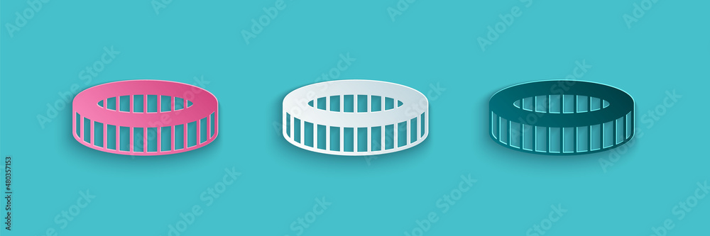 Paper cut Car air filter icon isolated on blue background. Automobile repair service symbol. Paper a