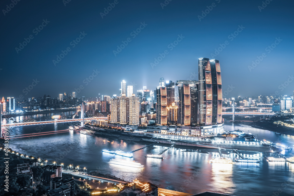 航拍中国重庆现代城市景观夜景