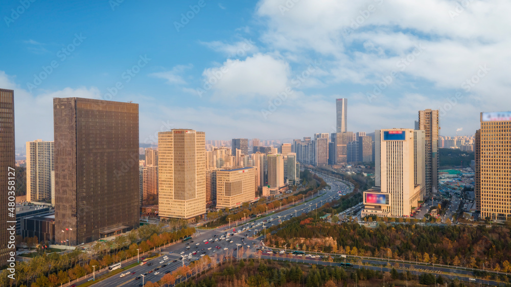 Aerial photography of modern urban landscape of Jinan, China