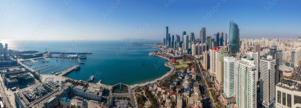 Aerial photography of modern city scenery of Qingdao, China