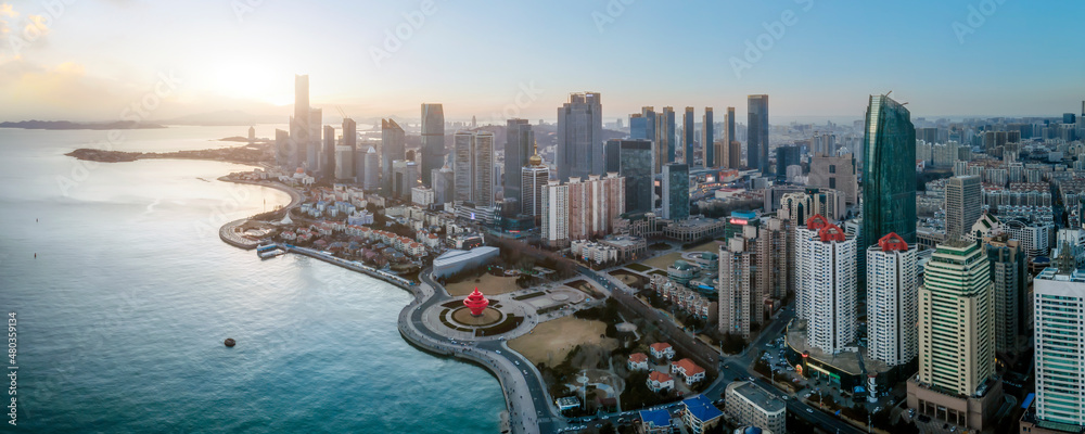 Aerial photography of modern city scenery of Qingdao, China