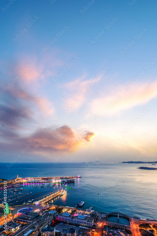 Aerial photography of modern city scenery of Qingdao, China