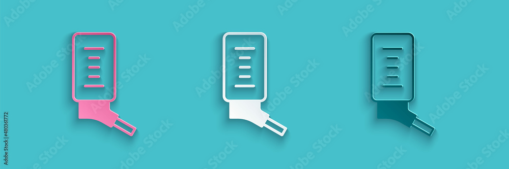 Paper cut Automatic drinker for small pets icon isolated on blue background. Paper art style. Vector