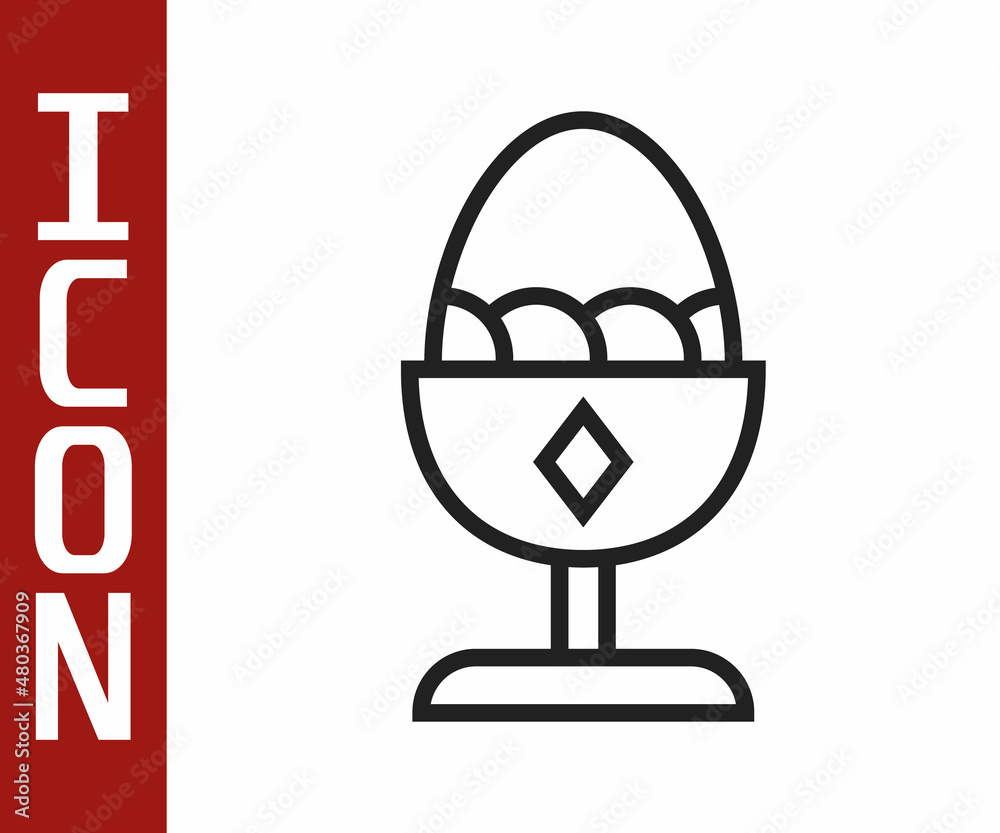 Black line Chicken egg on a stand icon isolated on white background. Vector