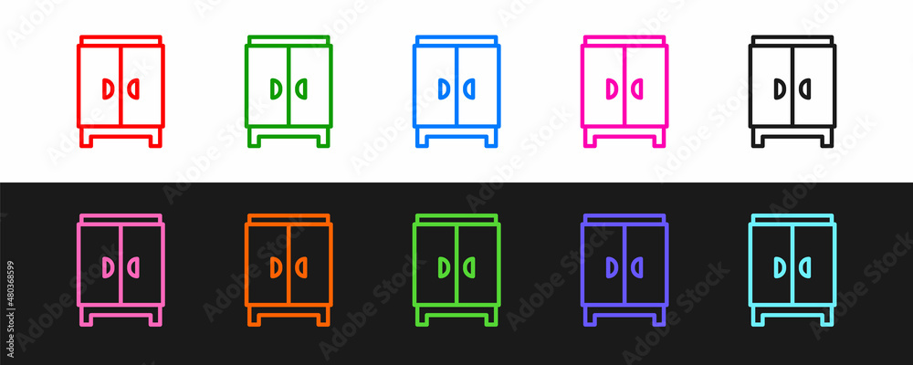 将衣柜图标设置为黑白背景隔离。橱柜标志。矢量