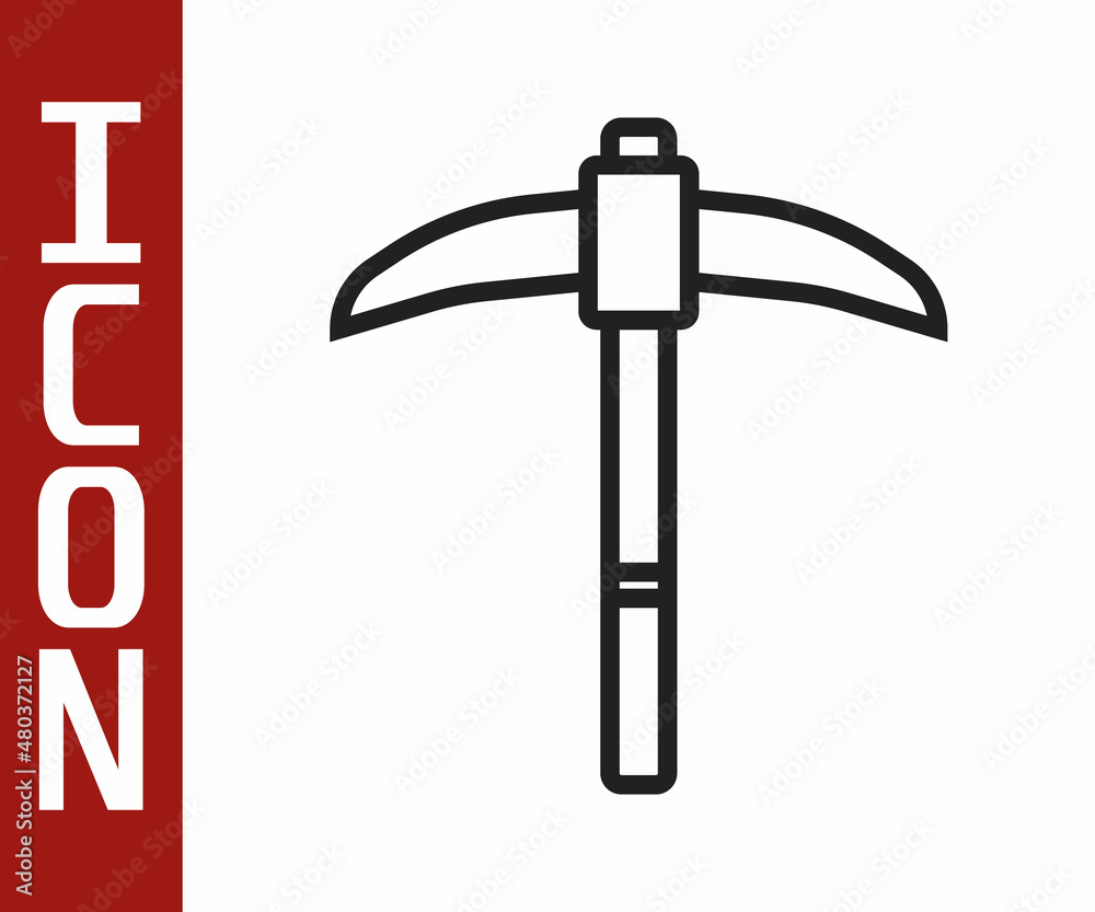 Black line Pickaxe icon isolated on white background. Vector