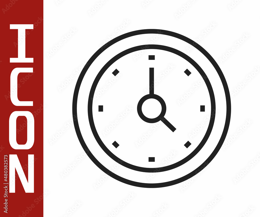 Black line Clock icon isolated on white background. Time symbol. Vector