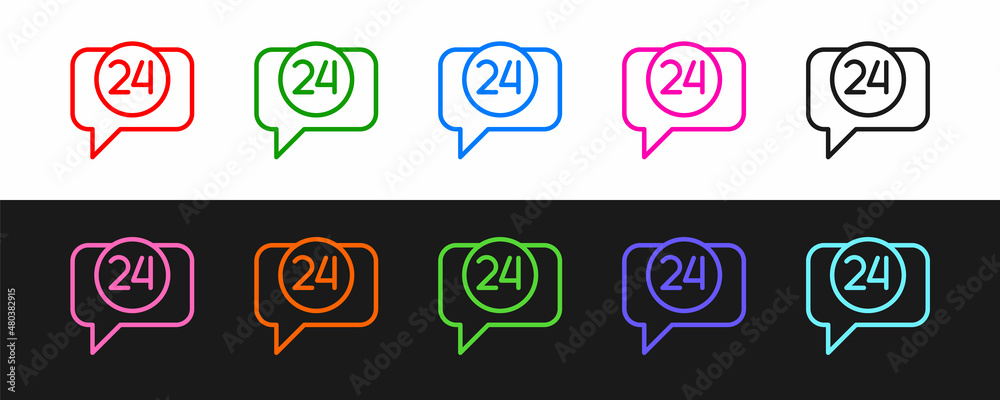 Set line Telephone 24 hours support icon isolated on black and white background. All-day customer su