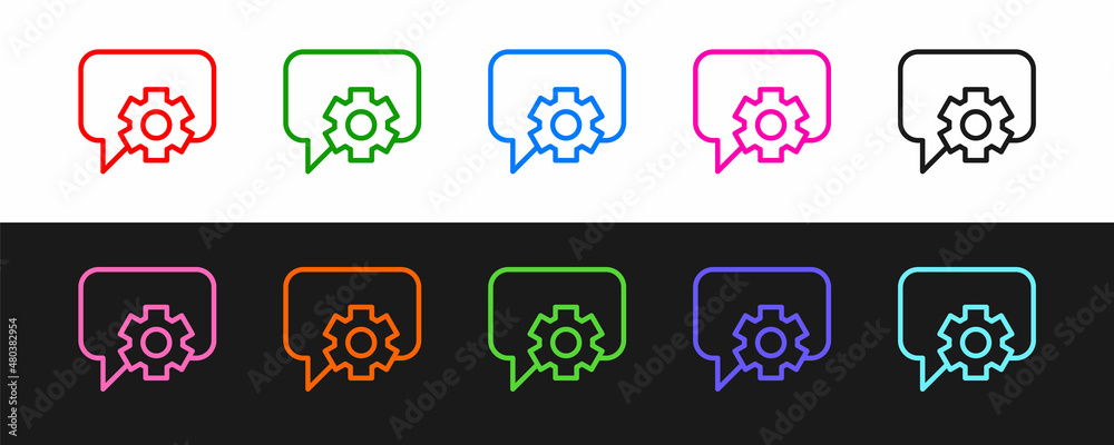 Set line Telephone 24 hours support icon isolated on black and white background. All-day customer su