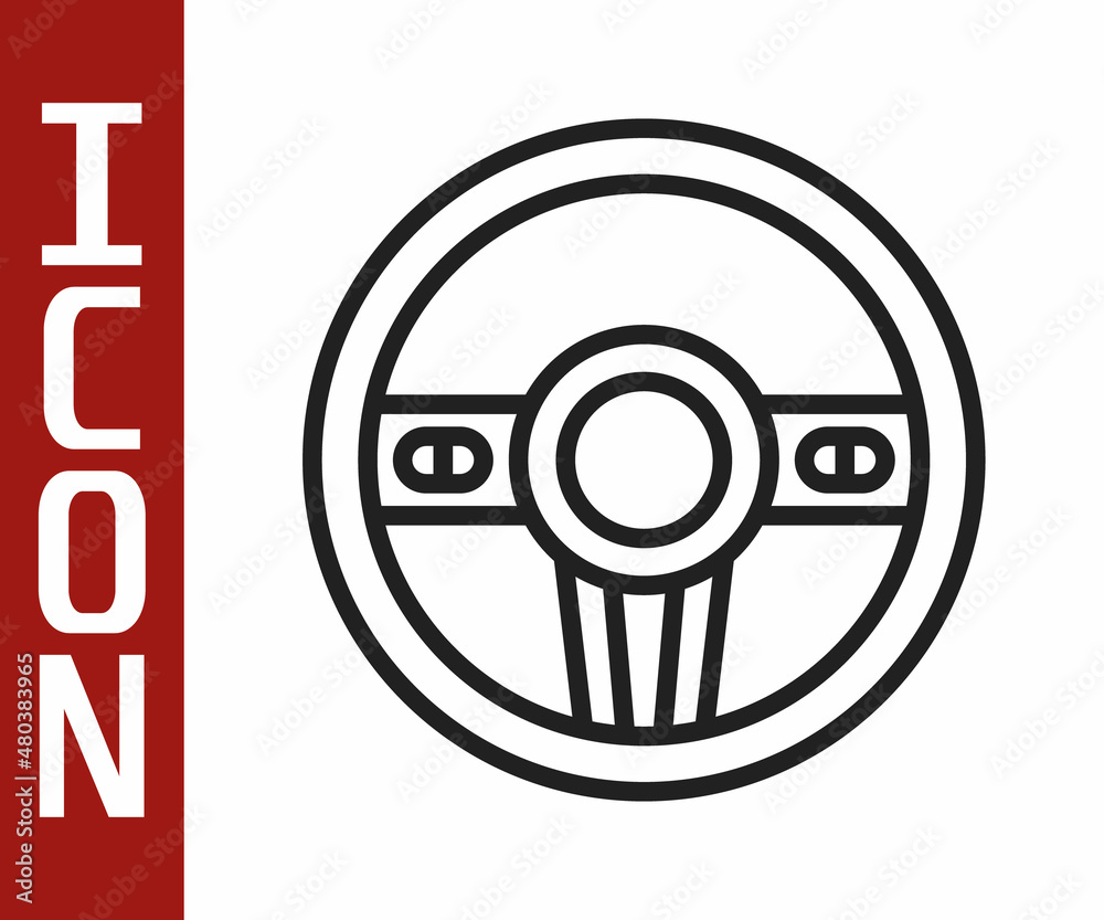 Black line Steering wheel icon isolated on white background. Car wheel icon. Vector