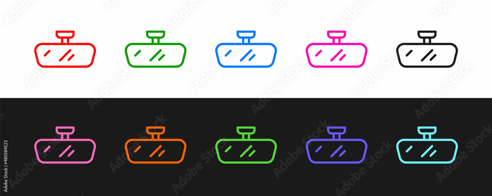 Set line Car mirror icon isolated on black and white background. Vector