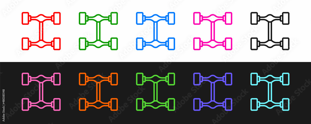 设置在黑白背景上隔离的底盘车图标。矢量
