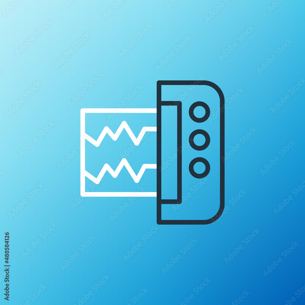 线地震仪图标隔离在蓝色背景上。地震模拟地震仪。彩色轮廓c