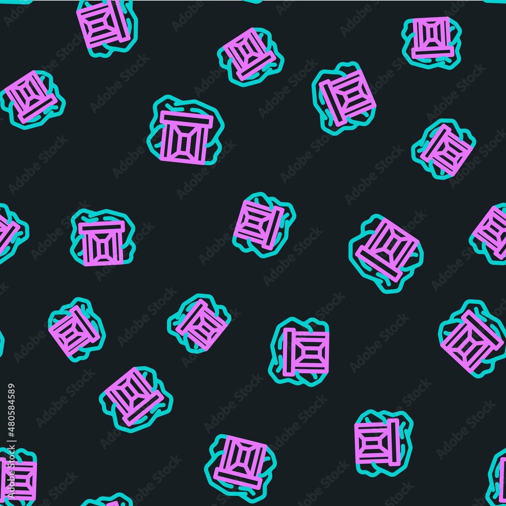 Line Gold mine icon isolated seamless pattern on black background. Vector