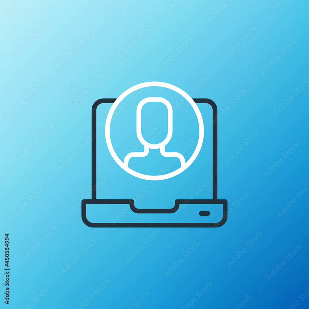 Line Telephone 24 hours support icon isolated on blue background. All-day customer support call-cent