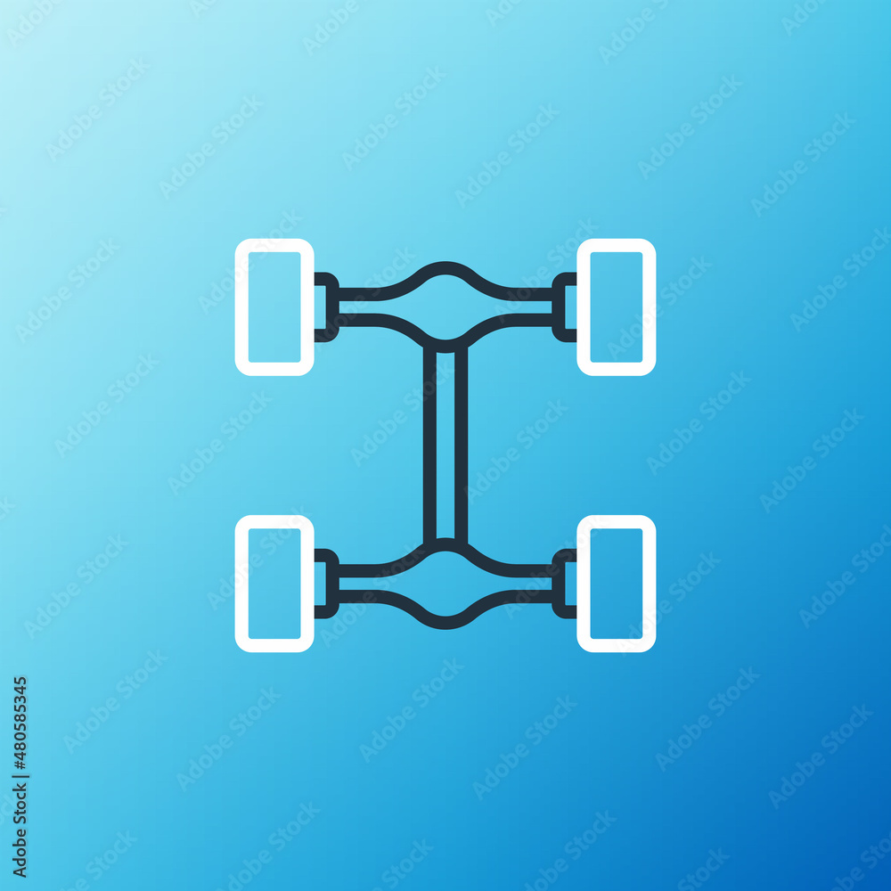 线底盘汽车图标隔离在蓝色背景上。彩色轮廓概念。矢量