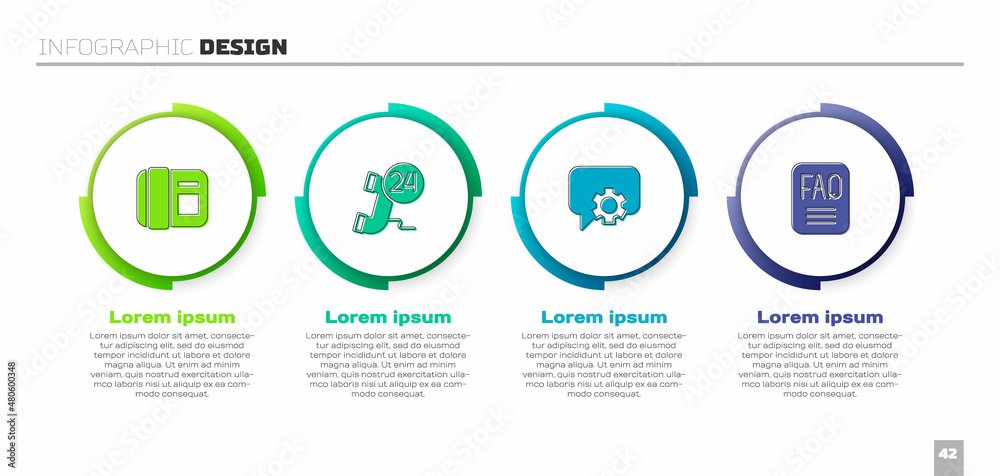 设置电话听筒、24小时支持和常见问题解答信息。商业信息图模板。Vector
