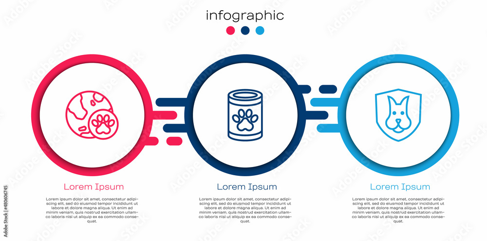 设定世界宠物、罐头食品和动物健康保险。商业信息图模板。矢量