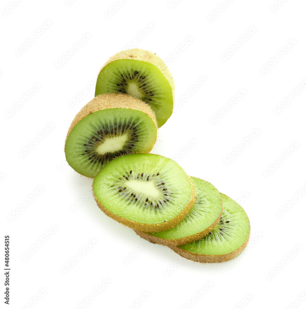 Fresh cut kiwi on white background