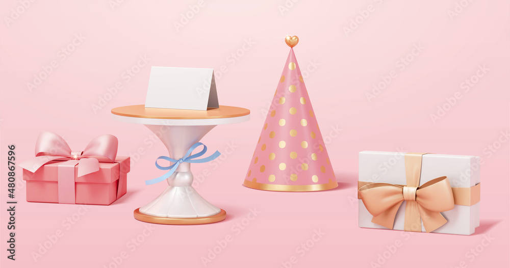 3d pink holiday related object set