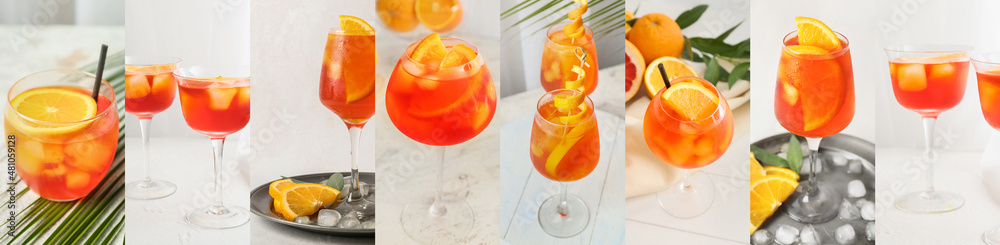 浅背景下美味的Aperol喷雾鸡尾酒