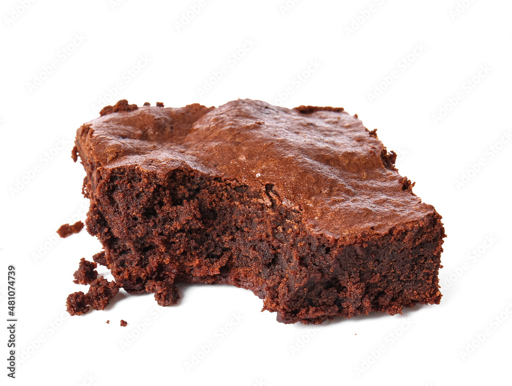 Piece of tasty chocolate brownie isolated on white background