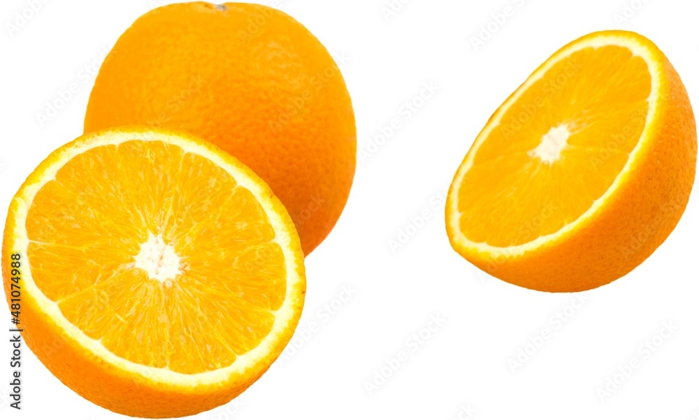 Fresh sweet orange fruit clipping path with leaves