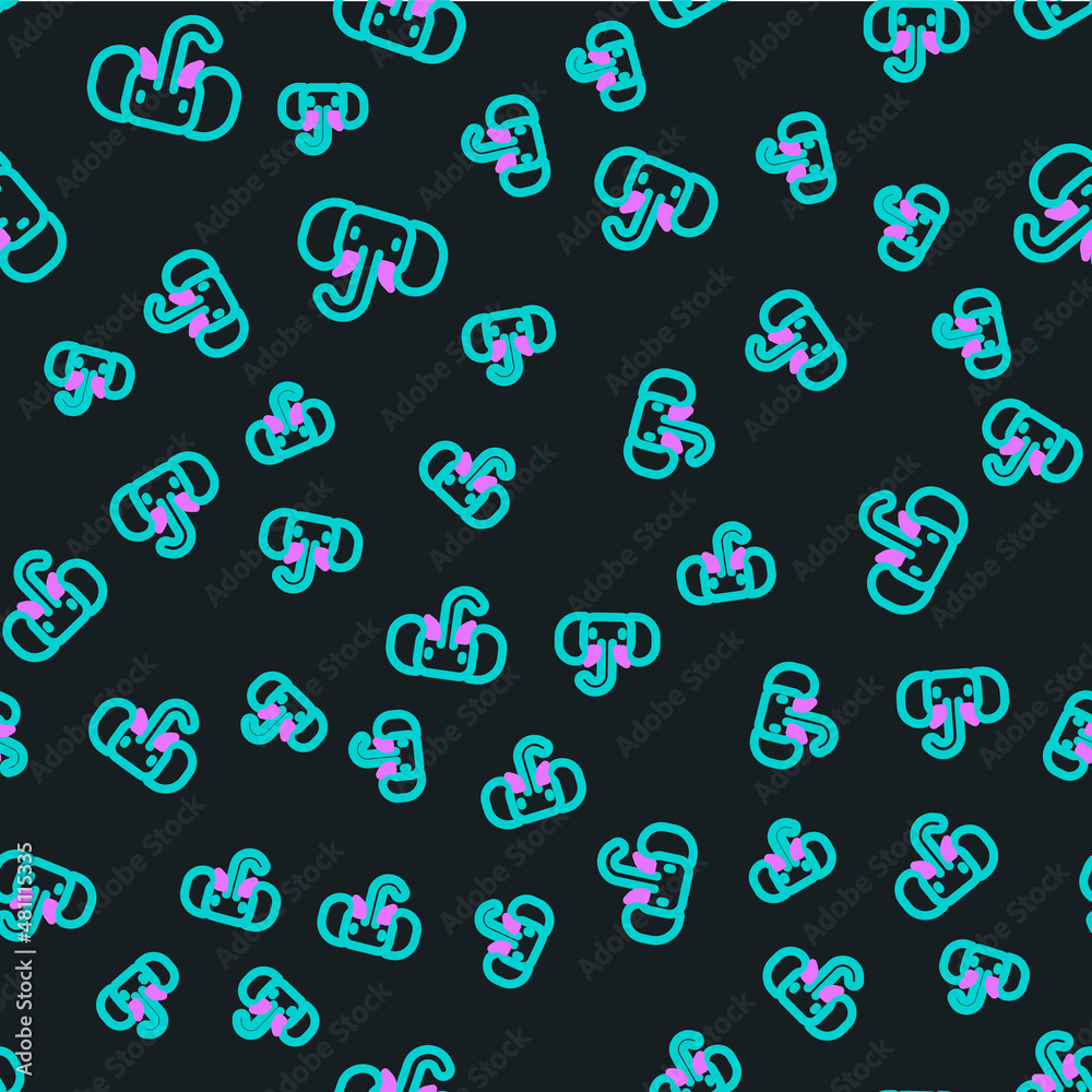 Line Elephant icon isolated seamless pattern on black background. Vector