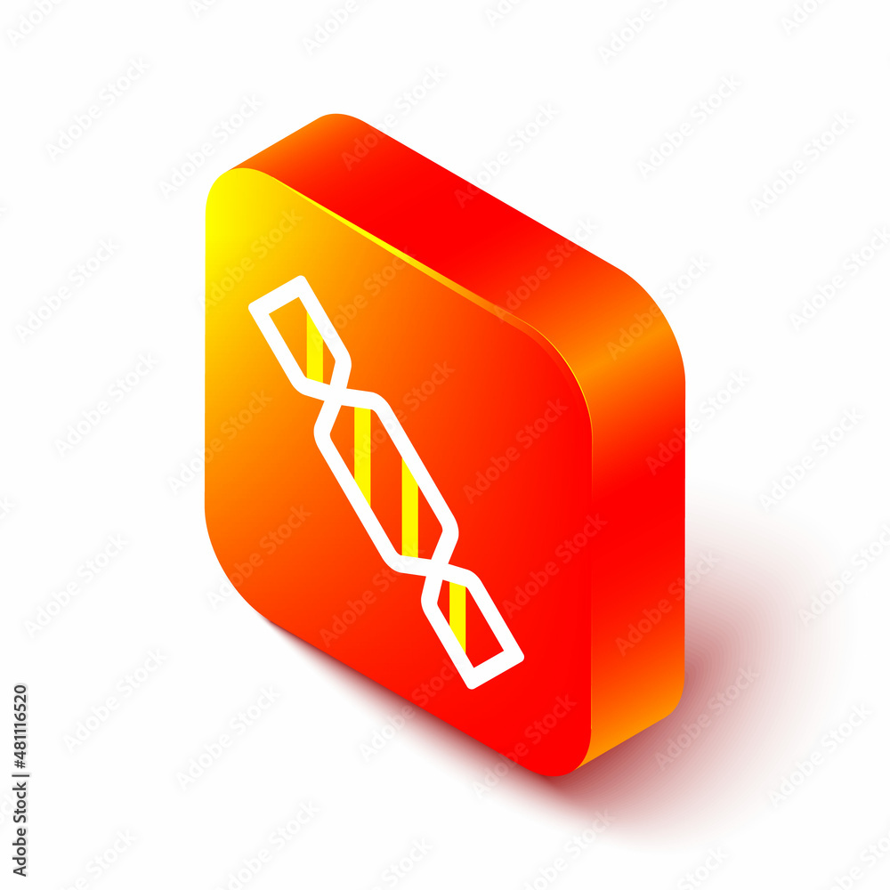 Isometric line Candy icon isolated on white background. Orange square button. Vector