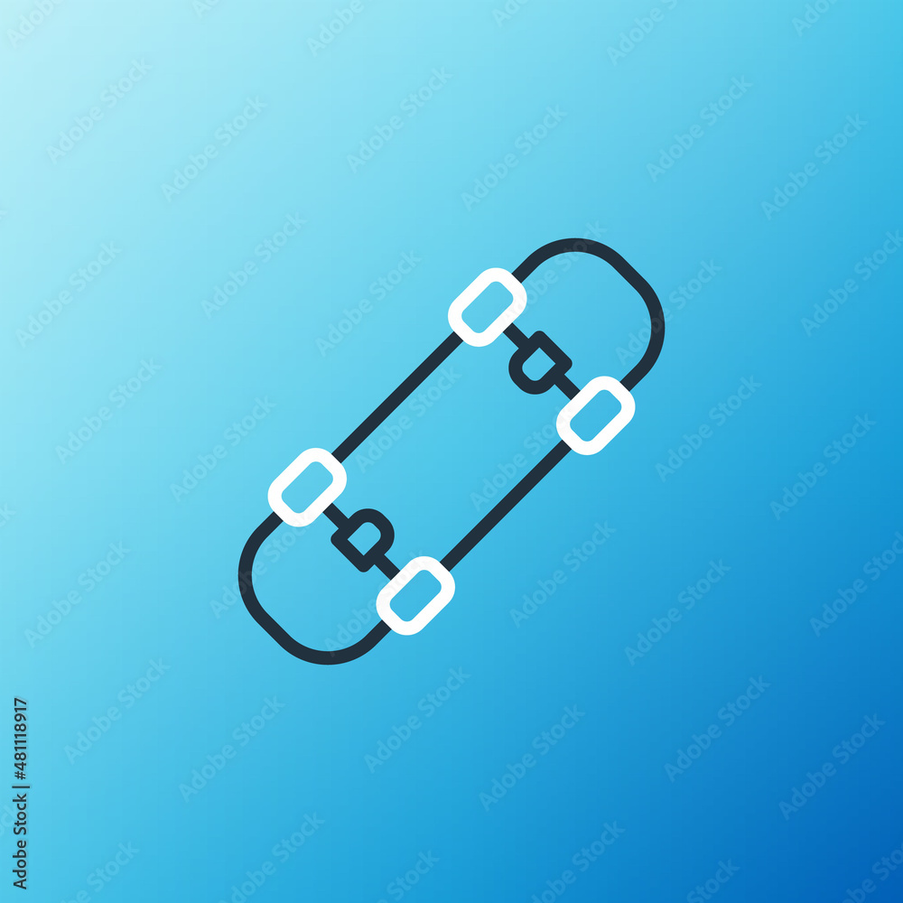 Line Skateboard icon isolated on blue background. Extreme sport. Sport equipment. Colorful outline c