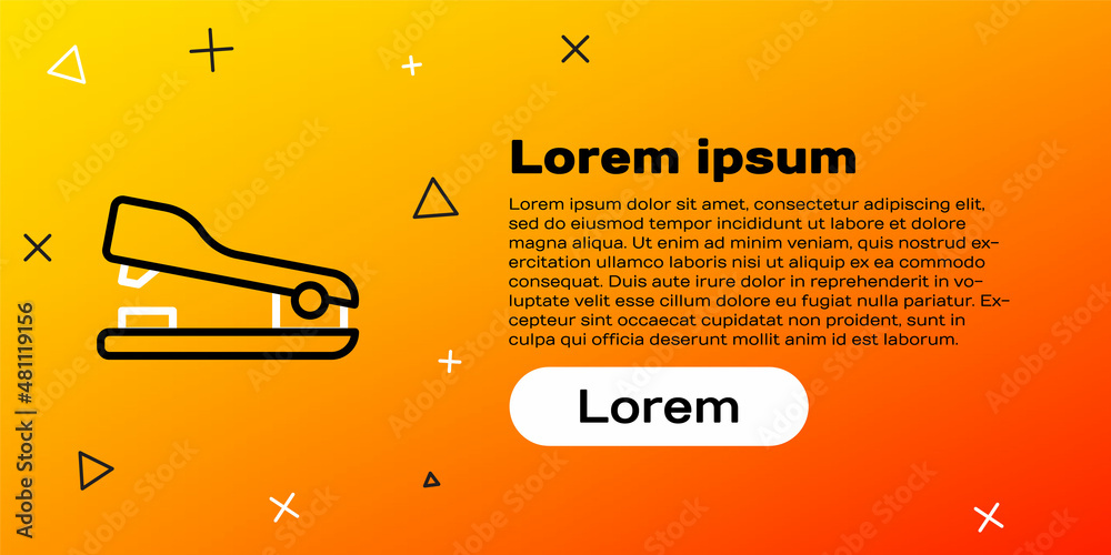直线办公室订书机图标隔离在黄色背景上。订书机、订书钉、纸张、纸板、办公室eq