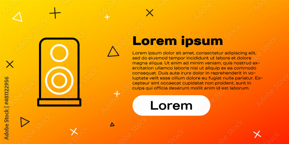 线路立体声扬声器图标隔离在黄色背景上。音响系统扬声器。音乐图标。音乐c