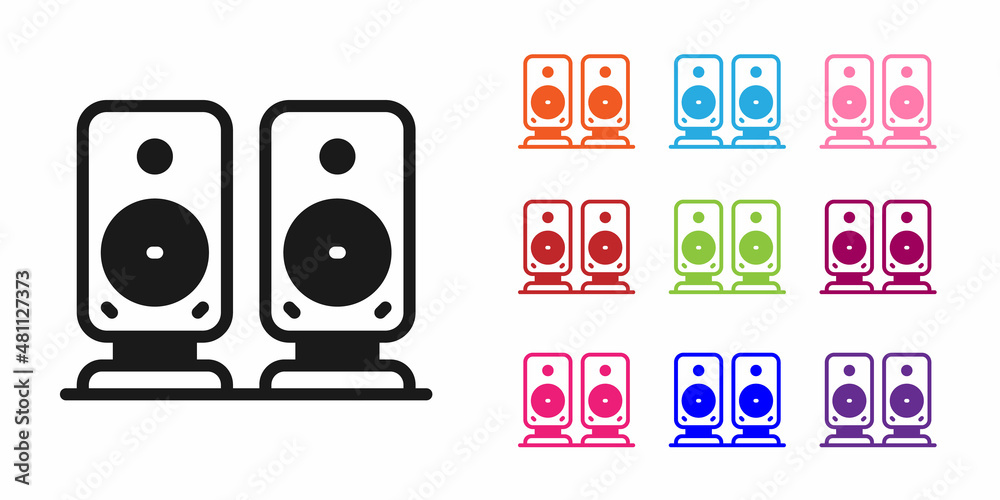 白色背景上隔离的黑色立体声扬声器图标。音响系统扬声器。音乐图标。音乐c