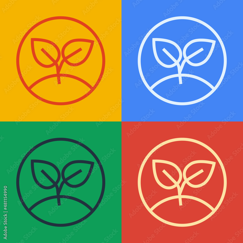 Pop art line Sprout icon isolated on color background. Seed and seedling. Leaves sign. Leaf nature. 