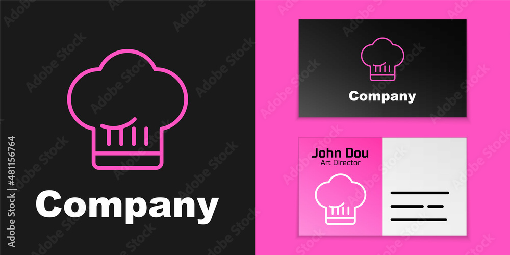 Pink line Chef hat icon isolated on black background. Cooking symbol. Cooks hat. Logo design templat