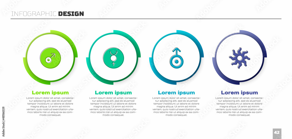 设置火星符号、水星符号、天王星符号和太阳符号。商业信息图模板。矢量
