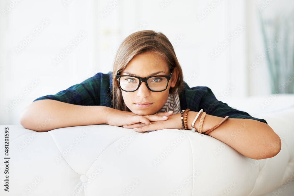 Shes got the trends down. A young hipster girl in studio.