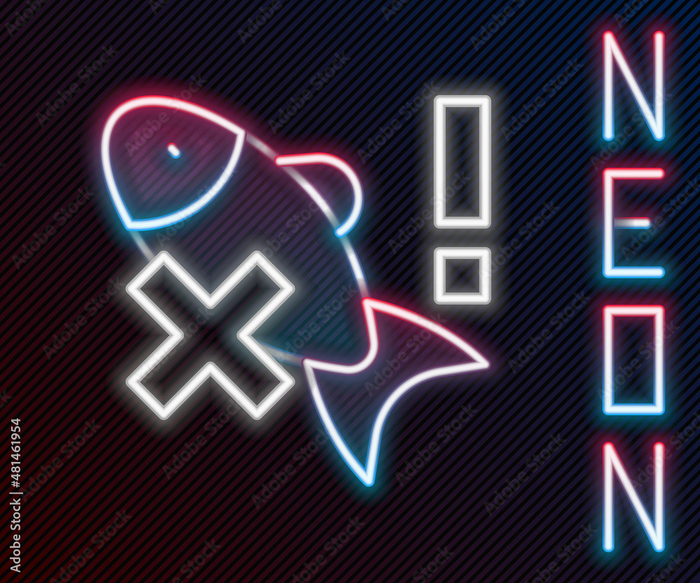 Glowing neon line No fish icon isolated on black background. Colorful outline concept. Vector